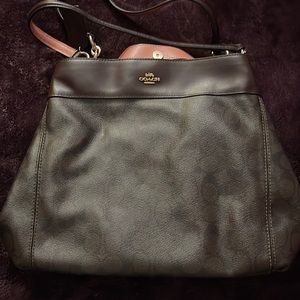 COACH dark brown and pink logo shoulder bag
